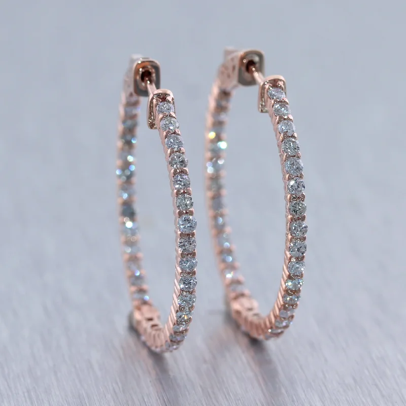 Wide hoop earrings-14k Rose Gold 2.60ctw Diamond In & Out Hoop Earrings