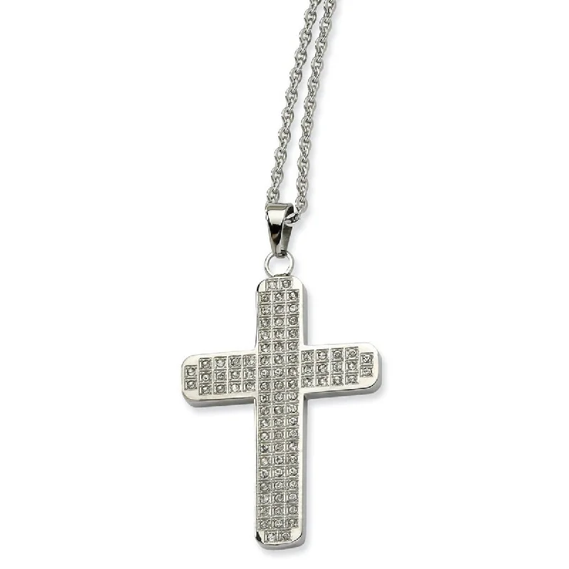 Haze glass necklaces-Curata Stainless Steel Mens 22" Slanted Cubic Zirconia Large Cross Necklace - 31x55mm