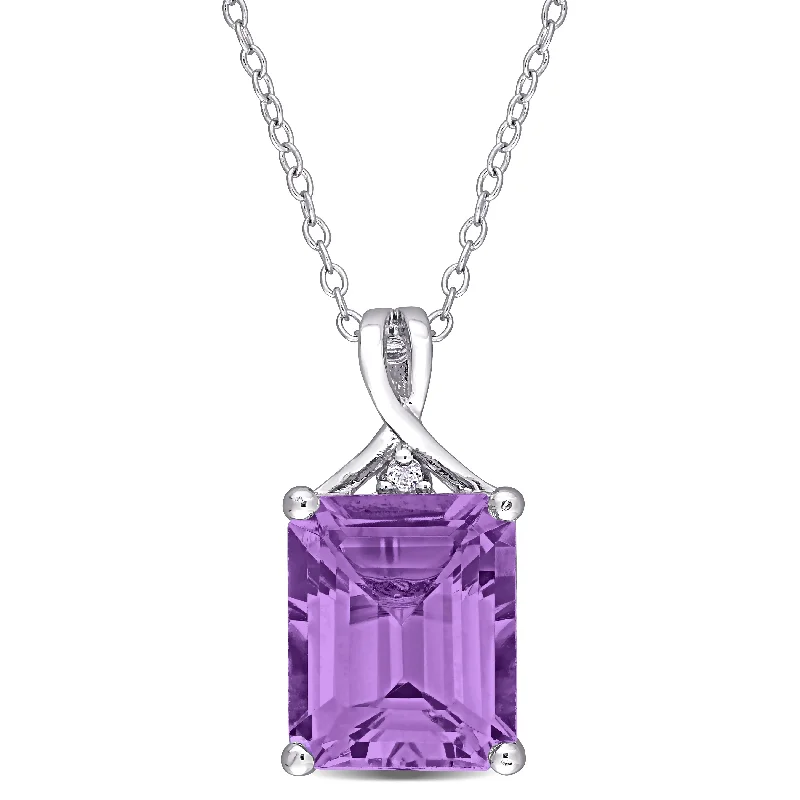 Fairy wing necklaces-Miadora Sterling Silver Ocatgaon-cut Amethyst and White Topaz Solitaire Necklace