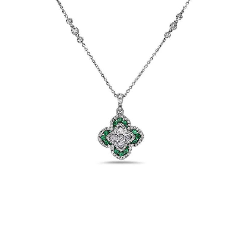 Vintage locket necklaces-17" Emerald & Diamond Pendant Necklace | M10270035