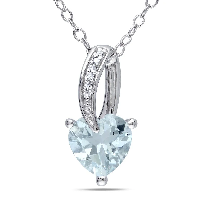 Soft silk necklaces-Miadora Sterling Silver Aquamarine and Diamond Accent Heart Necklace - Blue