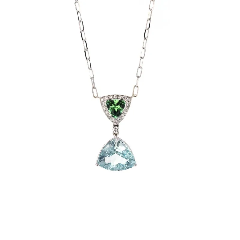 Elegant design necklaces-Tourmaline, Aquamarine & Diamond Stationary Pendant Necklace