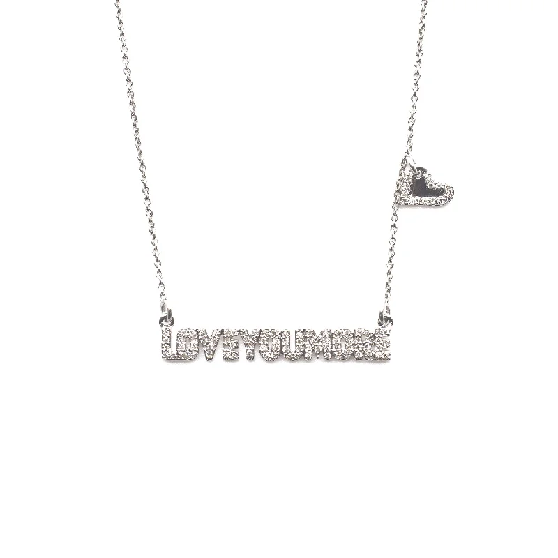 Ruby stone necklaces-The Love You More Bar Necklace in White Diamond & 14K White Gold