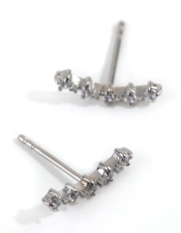 Fine star earrings-Surgical Steel Cubic Zirconia Crawler Stud Earring