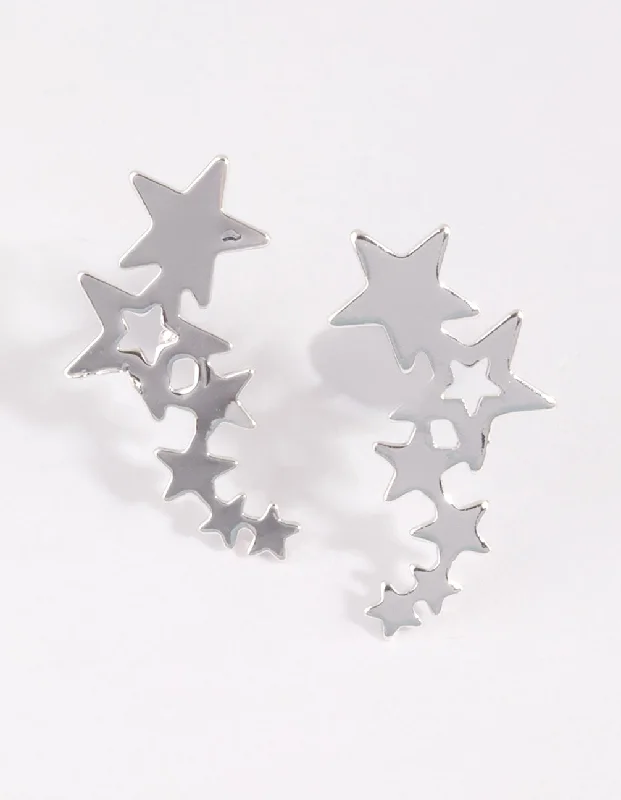 Mystic eye earrings-Silver Star Crawler Earrings