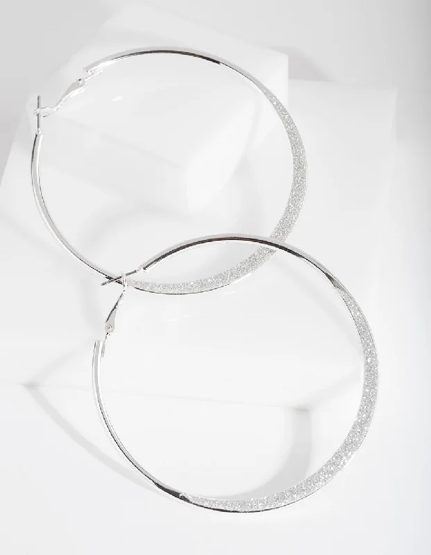 Nomad braid earrings-Large Silver Glitter Edge Hoop Earrings