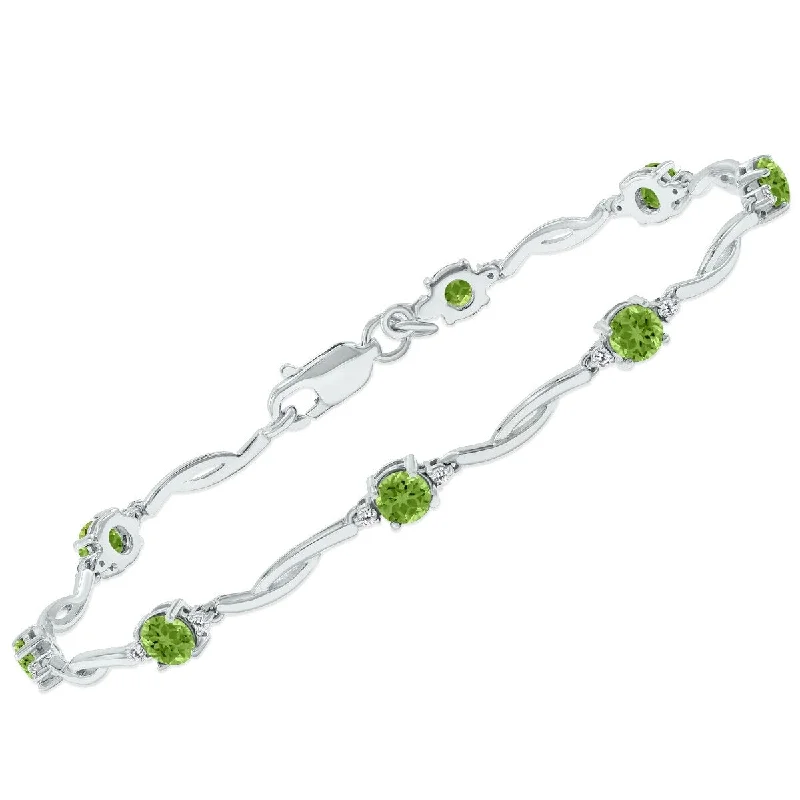 Woven tribal bangles-Marquee Peridot and Natural Diamond Braided Wave Bracelet in .925 Sterling Silver