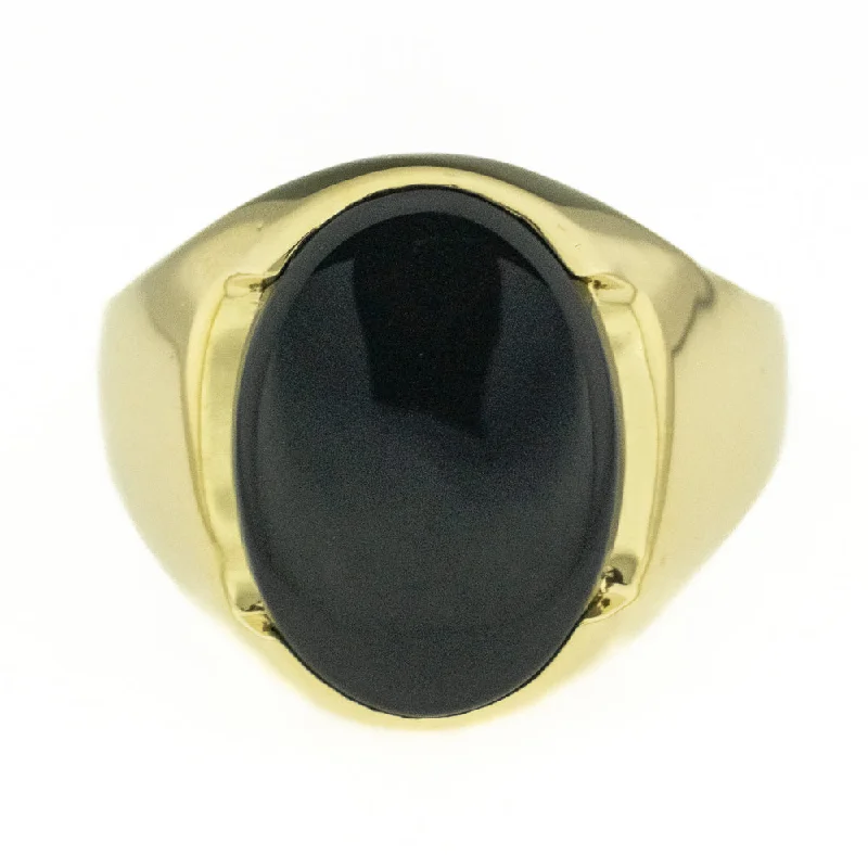 Spinel gem engagement rings-14K Yellow Gold Men's Black Onyx Solitaire Gemstone Statement Ring Size 11.5