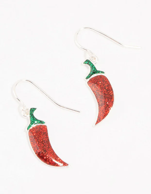 Ruby stone earrings-Red Chili Silver Drop Earrings