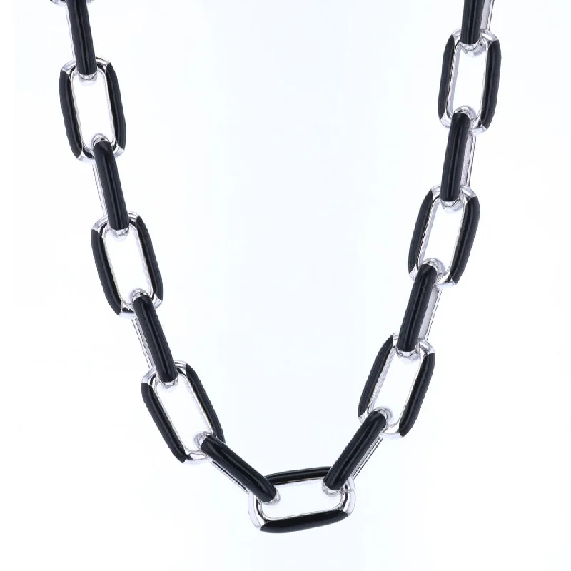 Radiant pearl necklaces-Sterling Silver & Dark Enamel Link Necklace