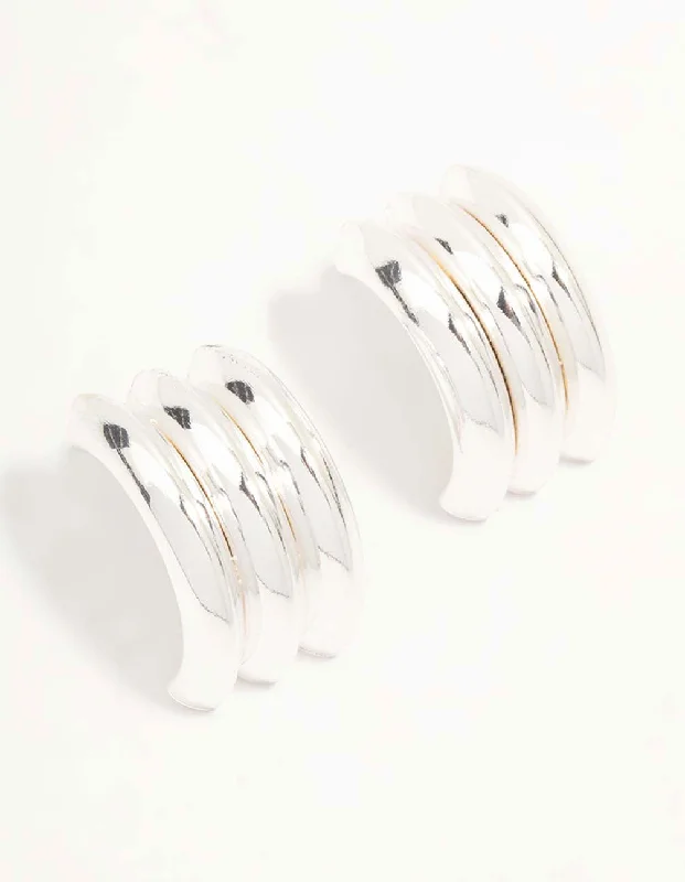 Light drop earrings-Silver Ribbed Barrel Hoop Earrings