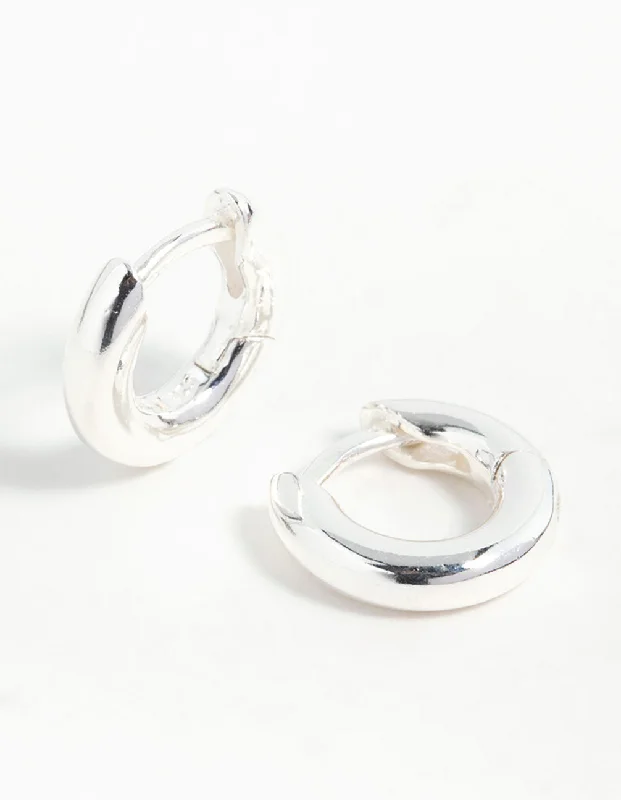 Square stud earrings-Sterling Silver Mini Chubby Huggie Earrings