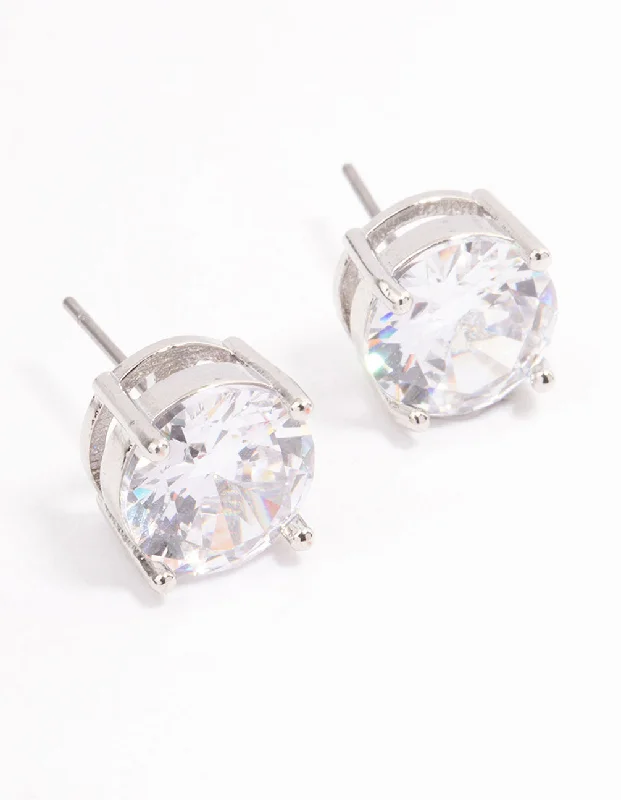 Fluid art earrings-Silver Cubic Zirconia Round Statement Stud Earrings