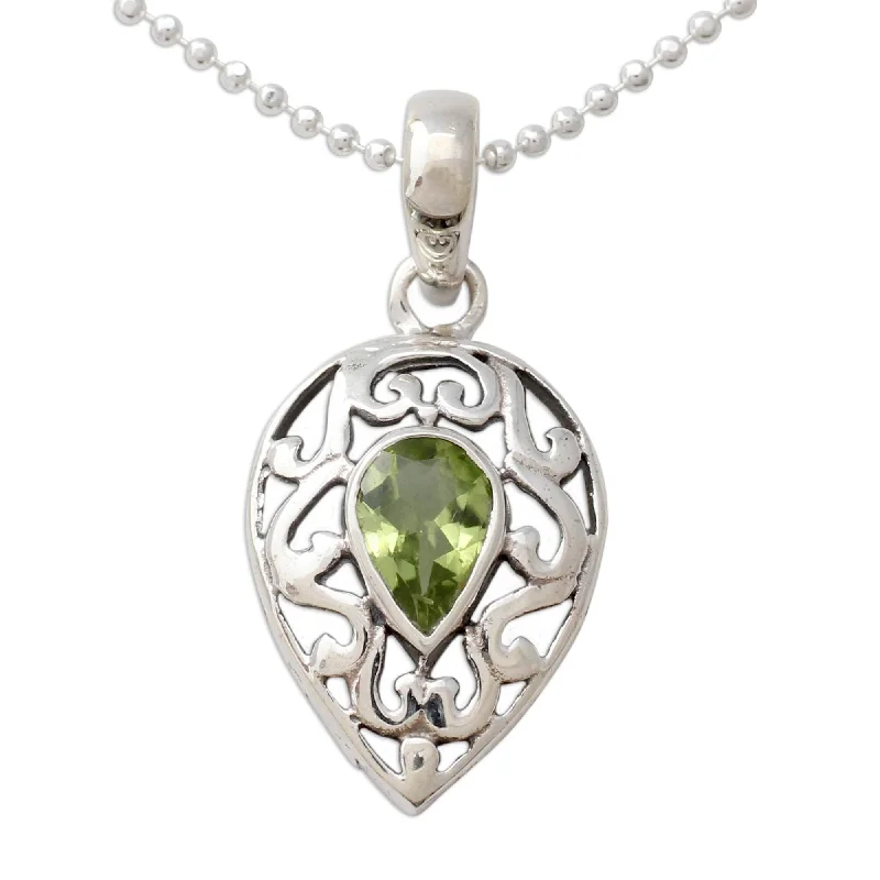 Peace eye necklaces-Novica Handmade Lime Lace Peridot Pendant Necklace