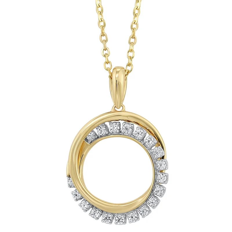 Slanted design necklaces-Diamond Double Eternity Circle Pendant Necklace In 14k Yellow Gold (1/10 Ctw)