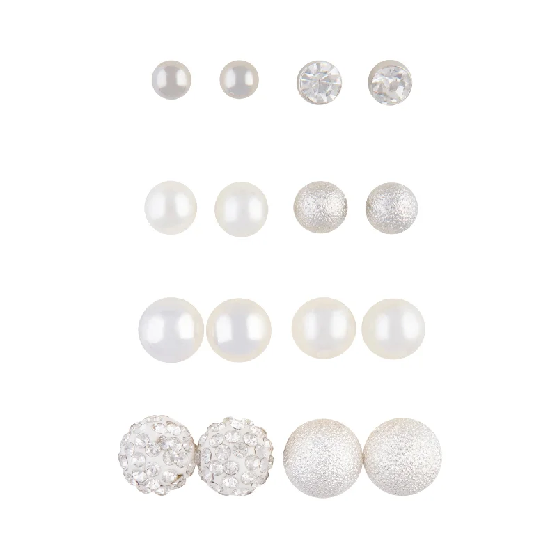 Swirl shape earrings-Silver Ball Pearlised Bead Mixed Stud 8-Pack