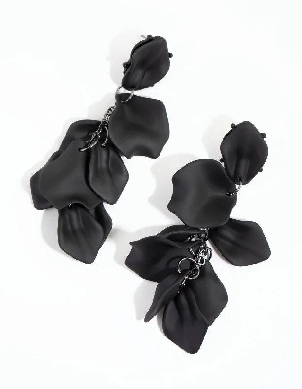 Twine bead earrings-Matte Black Petal Drop Earrings