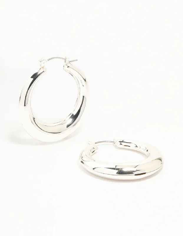 Thick bar earrings-Silver Clean Hoop Earrings