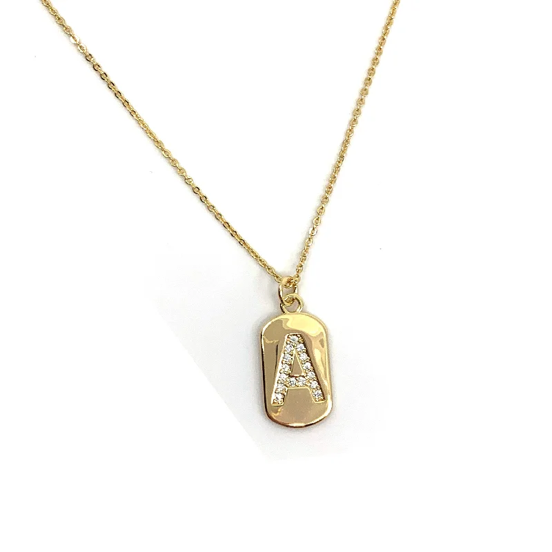 Shiny gold necklaces-Alphabet Letter Necklace - Gold & Crystals Tag