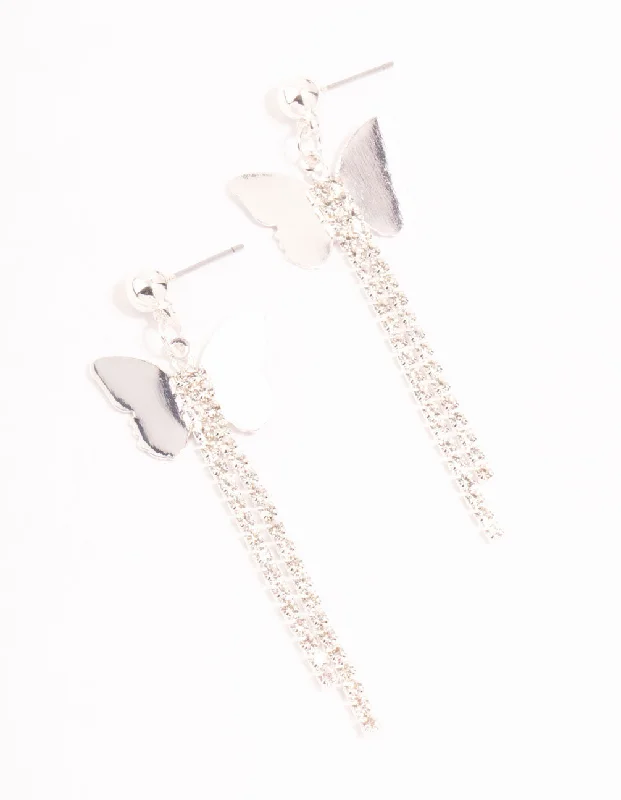 Reef knot earrings-Silver Cupchain Butterfly Drop Earrings