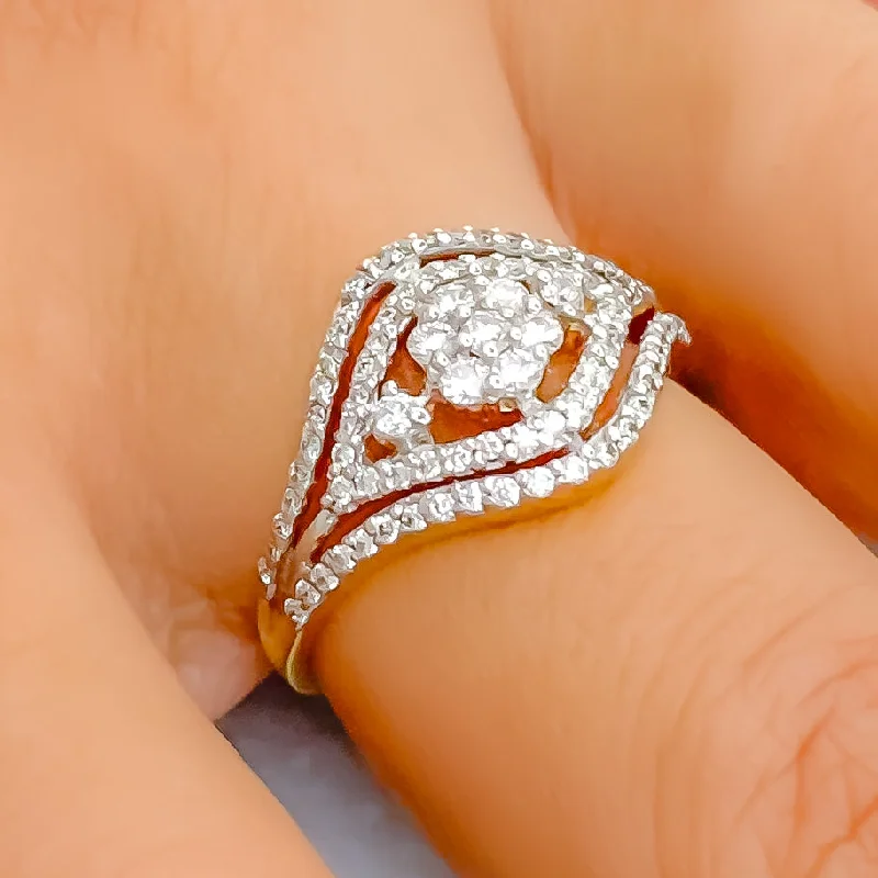 Infinity band engagement rings-Tasteful Curved Diamond + 18k Gold Ring