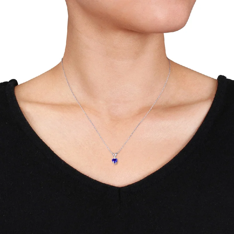 Flat knot necklaces-Miadora 10k White Gold Created Blue Sapphire and Diamond Accent Heart Necklace