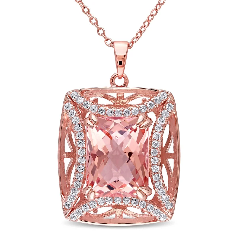 Coiled cord necklaces-Miadora Rose-Plated Silver Rose Glass and Cubic Zirconia Necklace