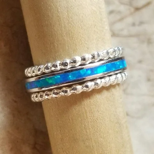 Astro theme engagement rings-Beaded Berries & Blue Opal Channel (sterling silver)