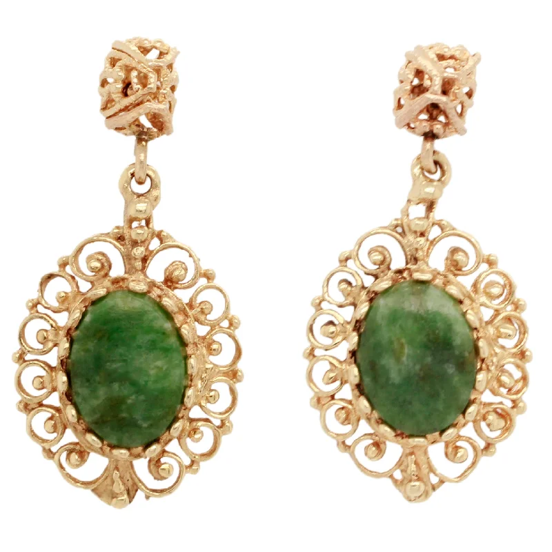 Fine star earrings-Antique Victorian Oval Olivine Ornate Drop Dangle Earrings - 14k Yellow Gold