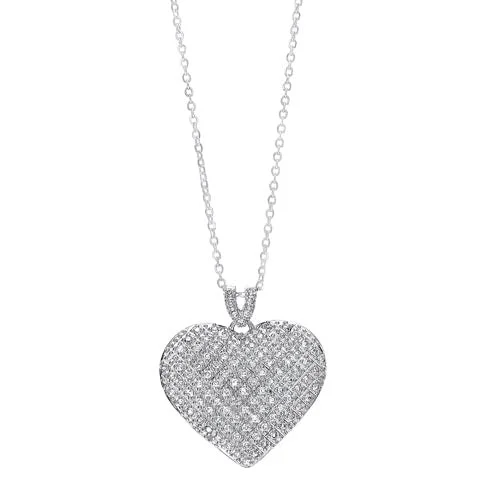 Galaxy sign necklaces-Pave Heart CZ Pendant Necklace In Sterling Silver