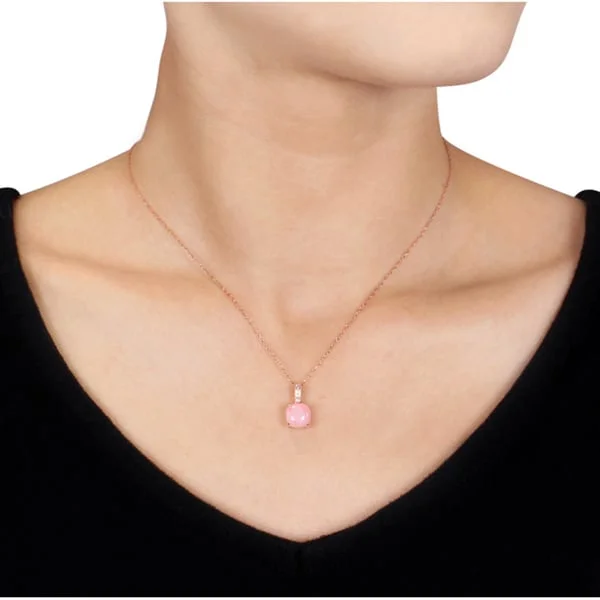 Tribal medallion necklaces-Miadora 10k Rose Gold Pink Opal and Diamond Accent Necklace