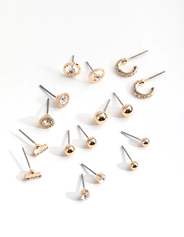 Wide tier earrings-Gold Mini Hoop & Stud 8-Pack Earring