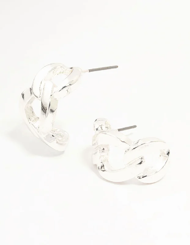 Topaz stud earrings-Silver Cuban Link Hoop Earrings