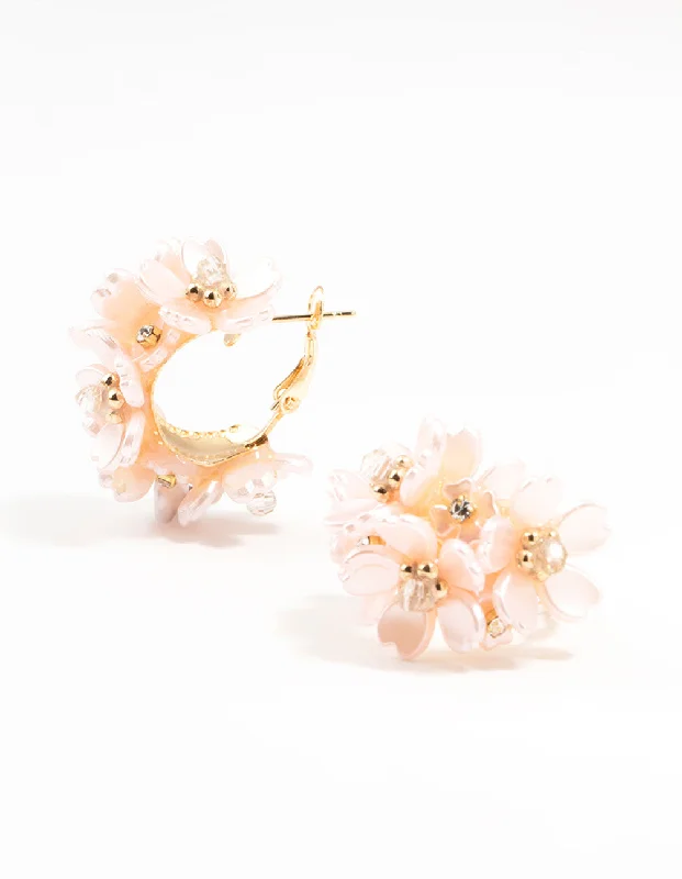 Surf theme earrings-Gold Plated Flower Cluster Hoop Earrings