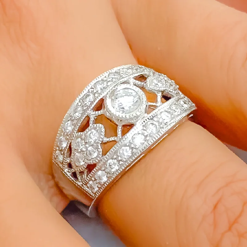 Beaded rim engagement rings-Extravagant Vintage Diamond + 18k Gold Ring