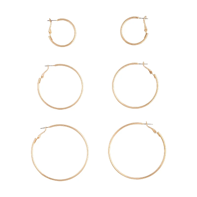 Pure crystal earrings-Gold Sleeper Round Hoop Earring Pack