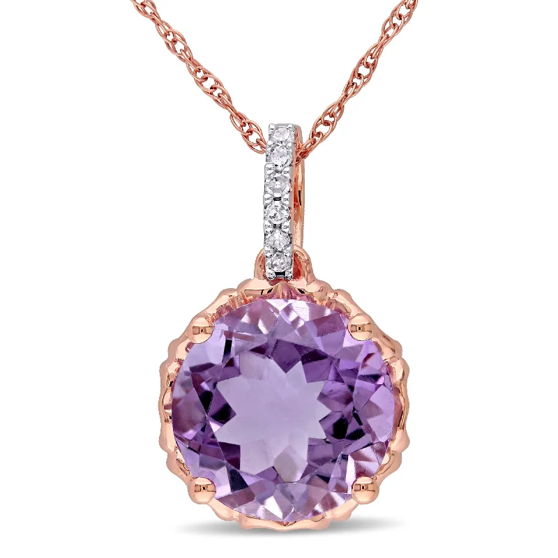 Retro deco necklaces-Miadora 10k Rose gold Amethyst and Diamond Accent Necklace - Purple