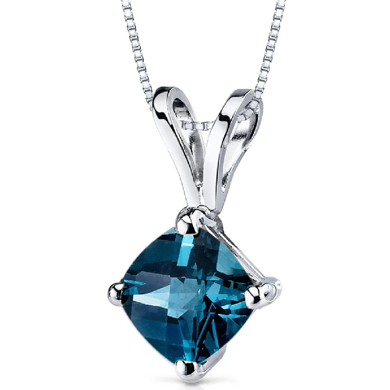 Sleek drop necklaces-14k White Gold 0.98 ct London Blue Topaz Pendant Necklace