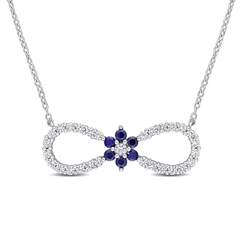 Bold art necklaces-Miadora Created Blue and White Sapphire Infinity Floral Necklace in Sterling Silver