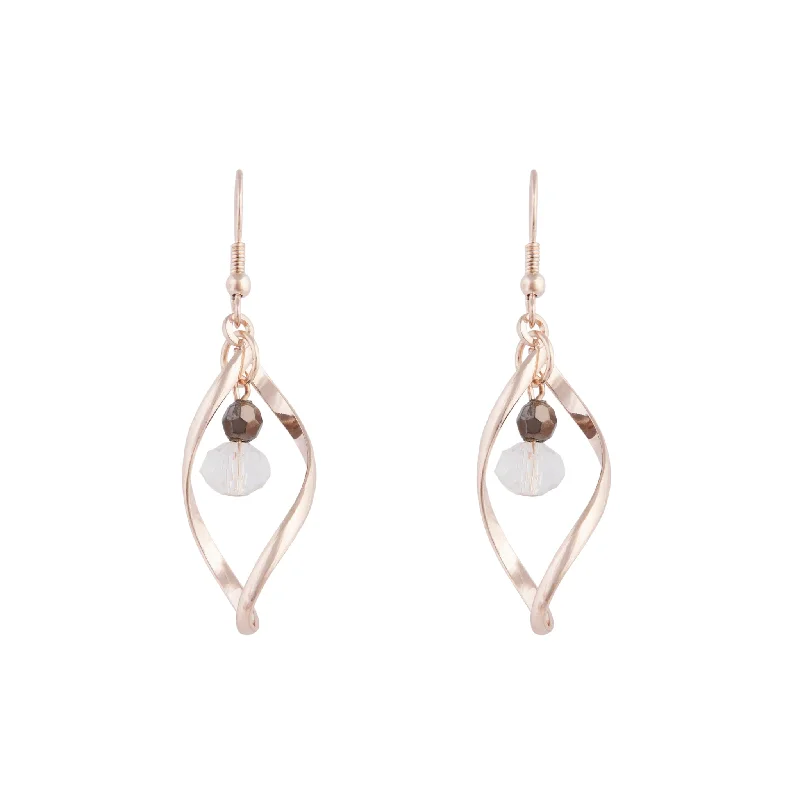 Swirl shape earrings-Rose Gold Twist Bead Drop Earrings