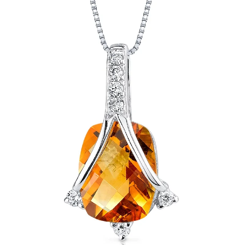 Thin filigree necklaces-14k White Gold 1.86 ct Citrine and Diamond Pendant Necklace