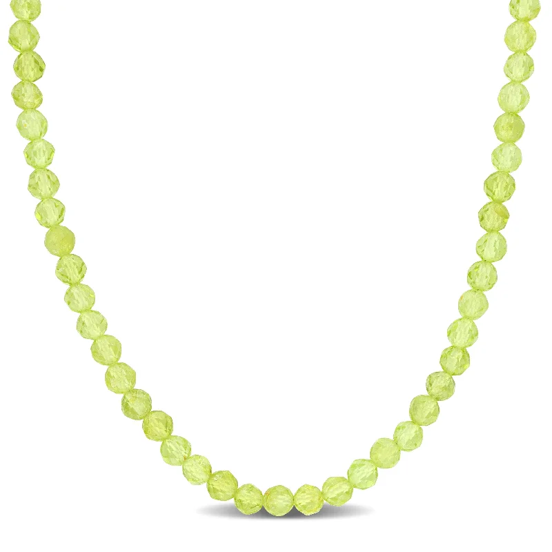 Tide shape necklaces-Miadora 11.33ct TGW 4mm Peridot Bead Necklace in Yellow Sterling Silver