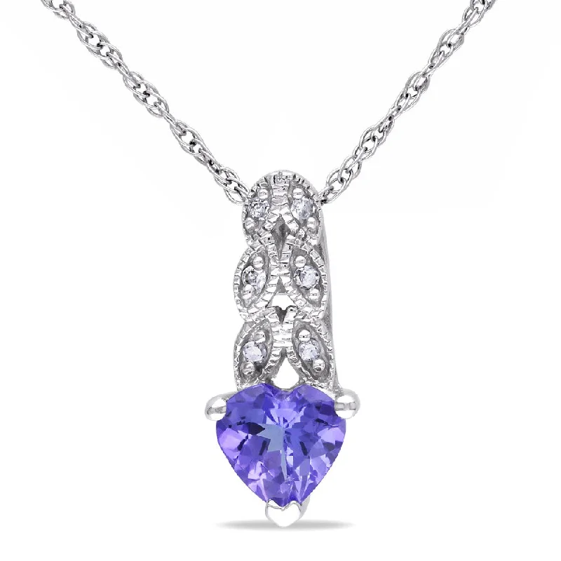 Polished name necklaces-Miadora 10k White Gold Tanzanite and Diamond Heart Necklace