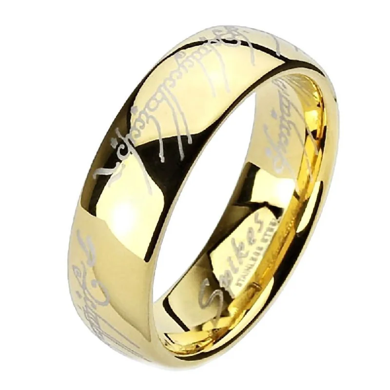 Open band engagement rings-Eregion: The One Ring Replica Stainless Steel IP Gold Comfort Fit Band