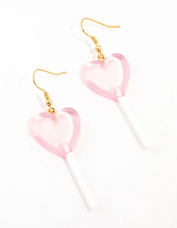 Subtle dangle earrings-Pink Plastic Lollipop Drop Earrings