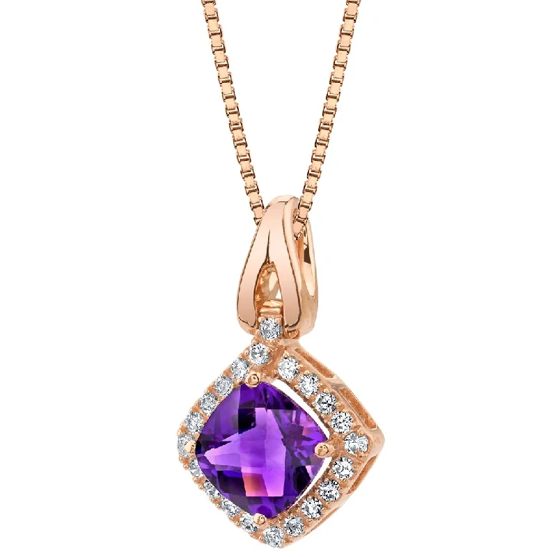 Java style necklaces-14k Rose Gold 1.5 ct Cushion Cut Amethyst Pendant Necklace