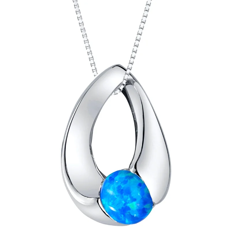 High bar necklaces-1 ct Created Blue Opal Pendant Necklace in Sterling Silver