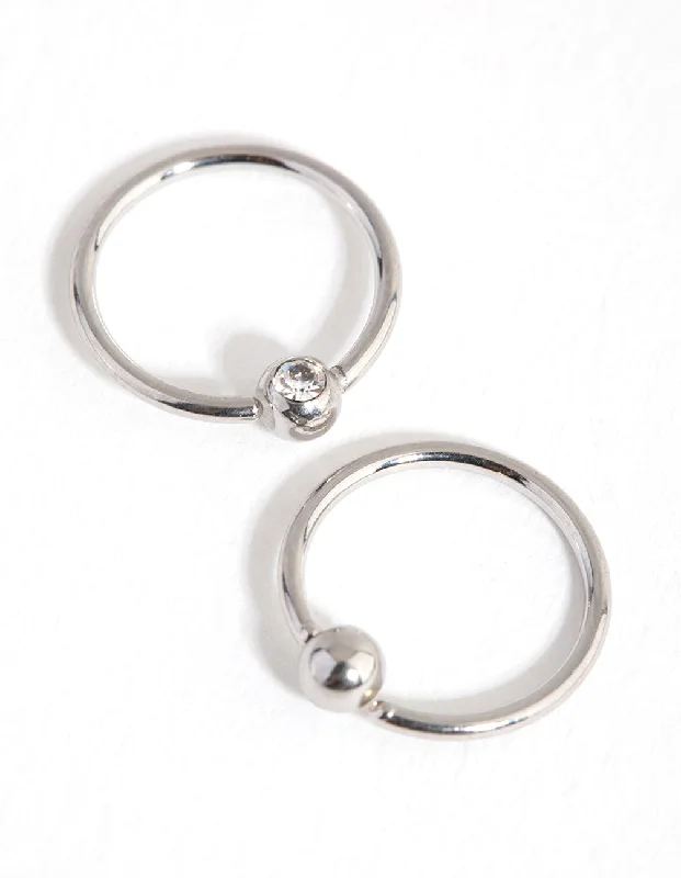 Pink gold earrings-Surgical Steel Diamante Hoop Earring