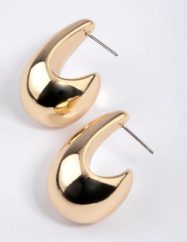 Cultured pearl earrings-Gold Midi Pear Hoop Earrings