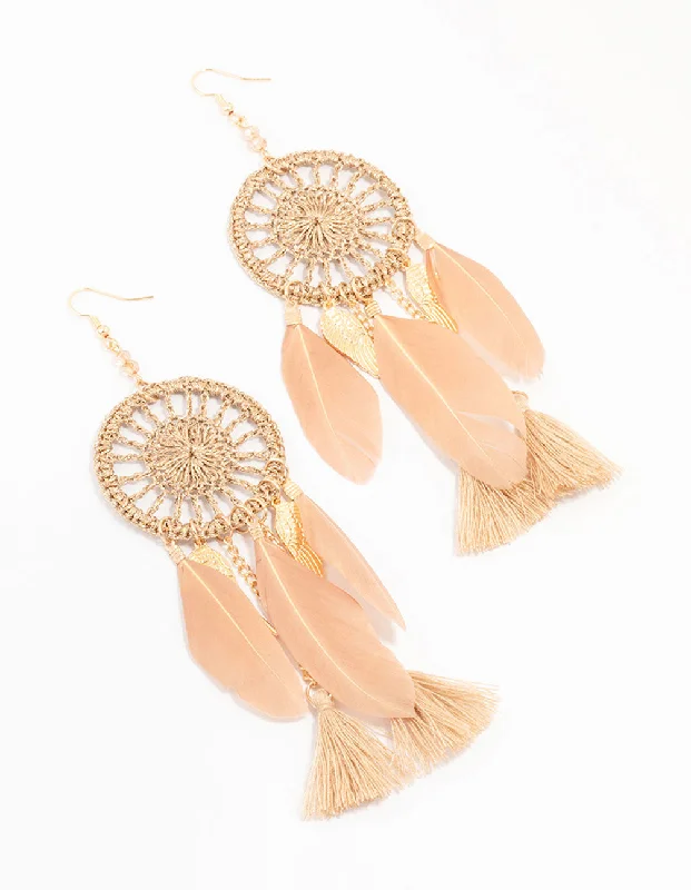 Topaz earrings-Dreamcatcher Feather Drop Earrings